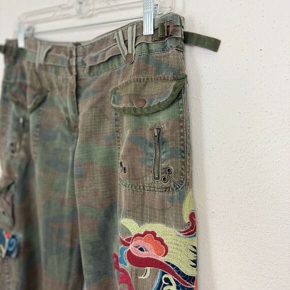 Da-Nang Camo Cargo Pants Embroidered Womens Sz Small Silk Cotton Straight Leg - Picture 6 of 16